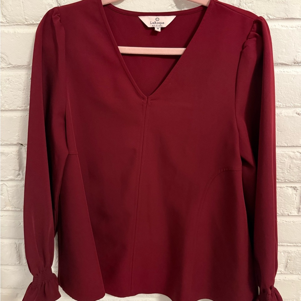 Lacoste Women's Deep Red V-Neck Blouse